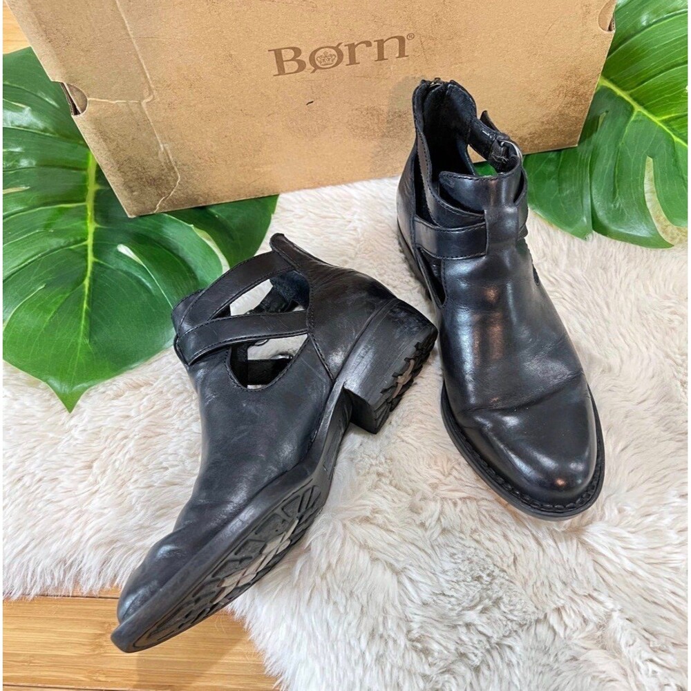 Born Kamilla Clogs Booties Shoes Womens Size 6 Black Leather Zip Up Buckles - Picture 1 of 10